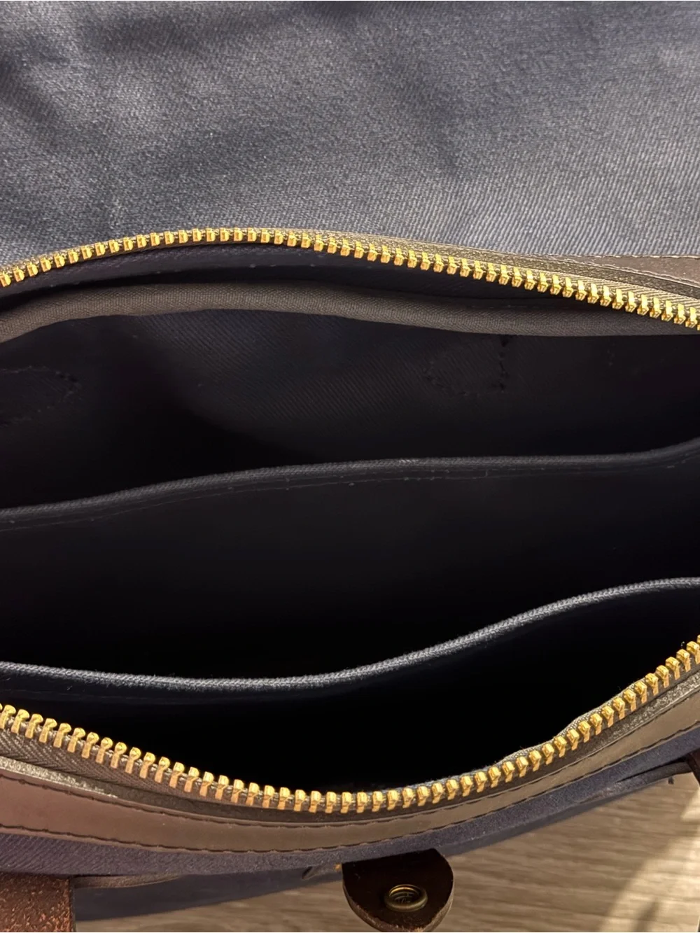 Filson Navy and Dark Brown Leather Laptop Briefcase